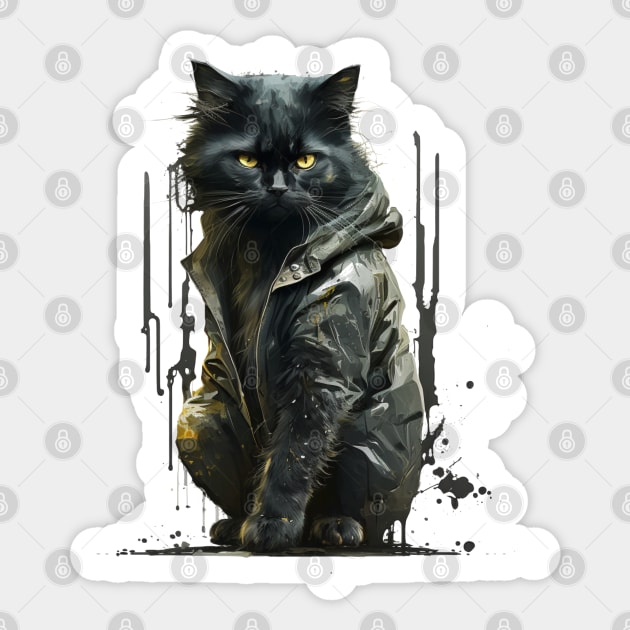 Black Street Cat Gifts Sticker by TheLaundryLady